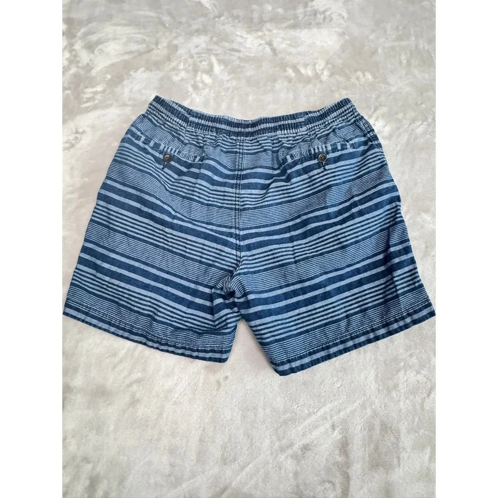J Crew Mens Shorts Striped Blue White Elastic Waist‎ Drawstring Size M
